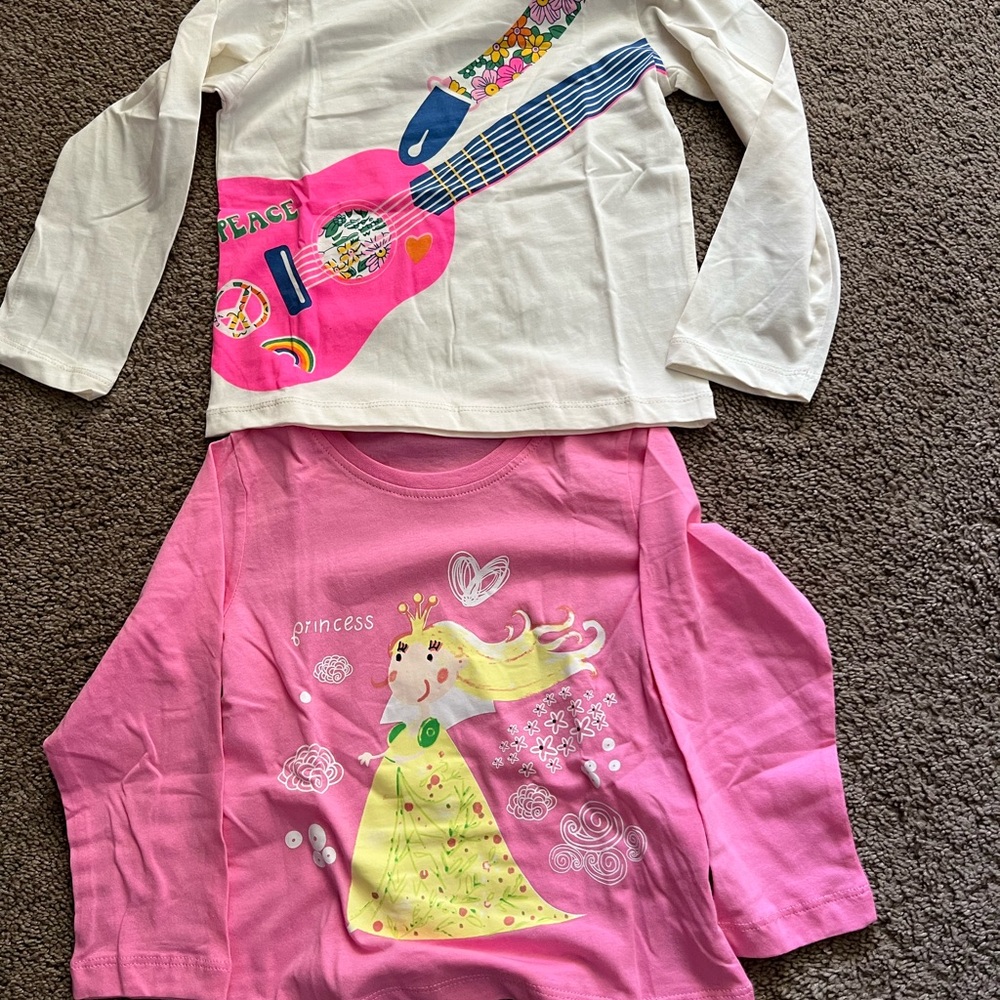 Girls Graphic Long Sleeve Tops - Pink Princess & White Guitar